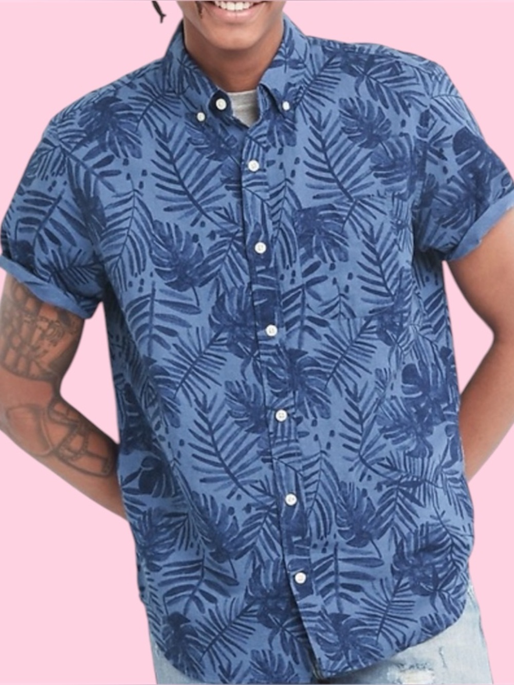 Funky 80s Style Short Sleeve Striped Button Up Shirt - Floral / Hawaiian